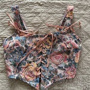 Floral Lace-Up Corset Top size xs/s NWT